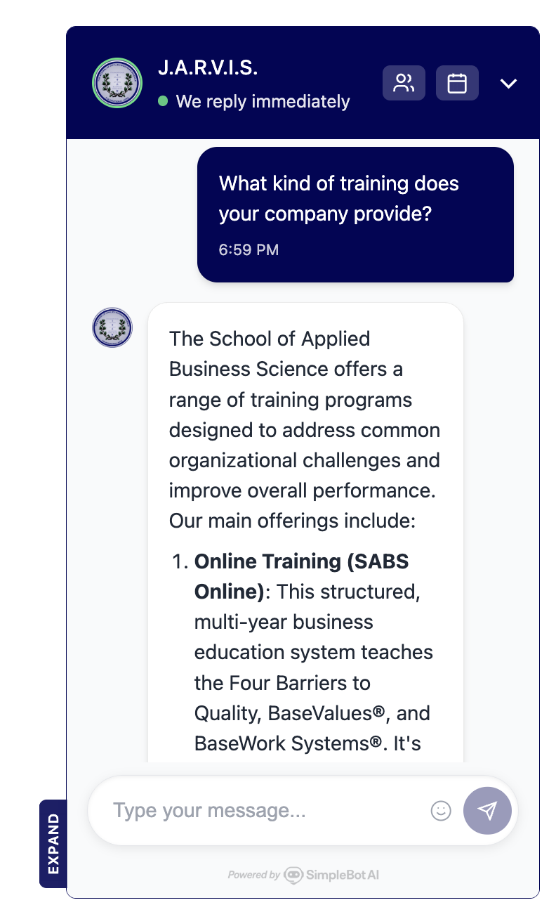 SimpleBot AI chatbot – collapsed view